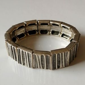 Iman Brutalist Design Texture Zamak Silvertone Stretch Bracelet